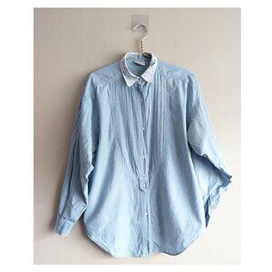 Retro denim lace back button front top